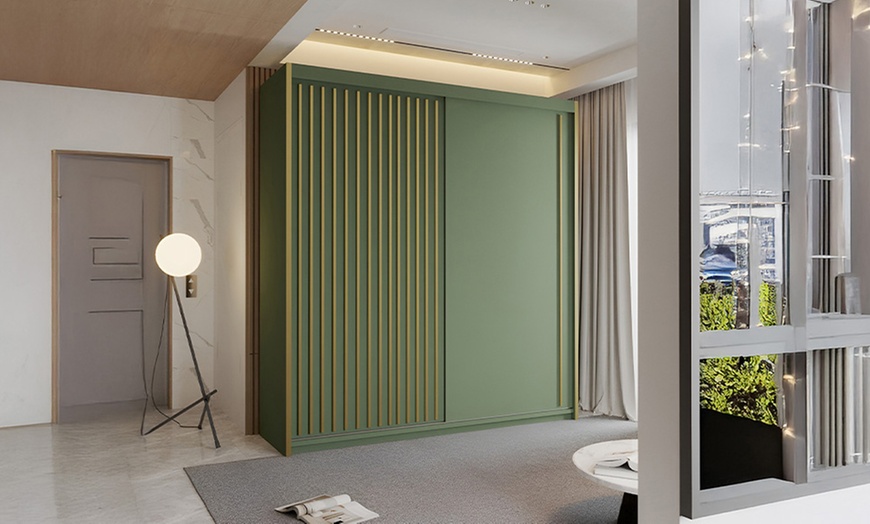 Image 1: Sliding Wardrobes Peru Green Wardrobe