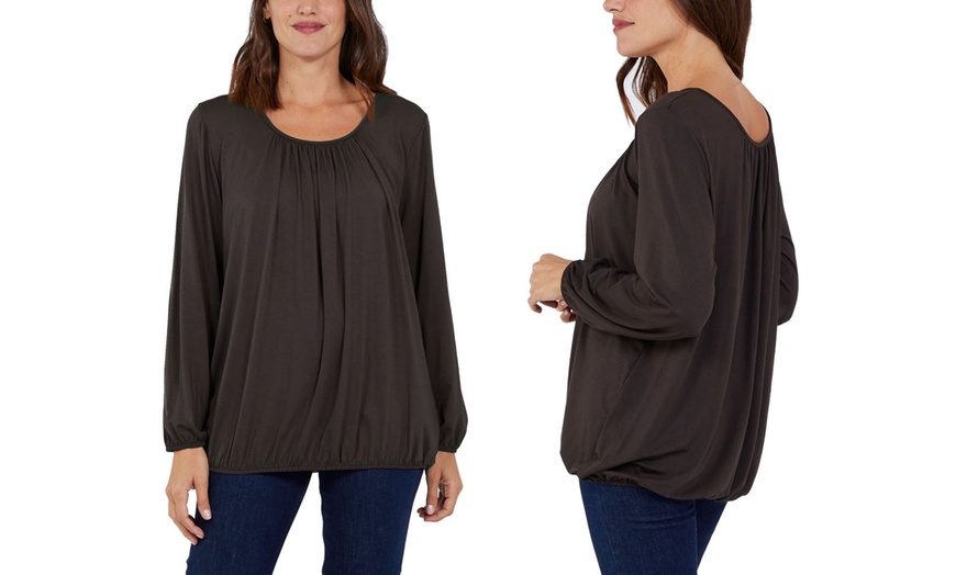 Image 4: Ladies Baggy Fit Ruched Neck Long Sleeve Top