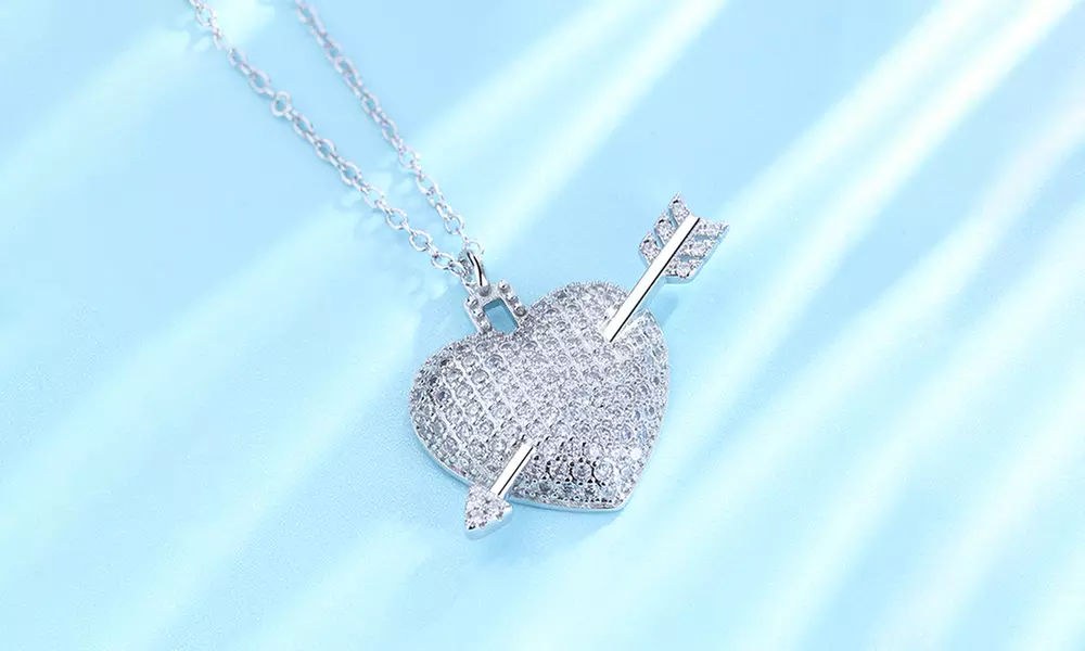 18 Karat White Gold Plated Shot through the Heart with Genuine Crystals - Primary Image