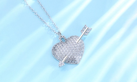 18 Karat White Gold Plated Shot through the Heart with Genuine Crystals Crystal Crystal 18 Karat White Gold Plated