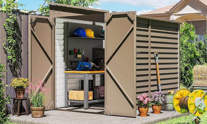 Image 4: Outsunny Galvanised Metal Garden Shed with Foundation Kit 5ft x 9ft 