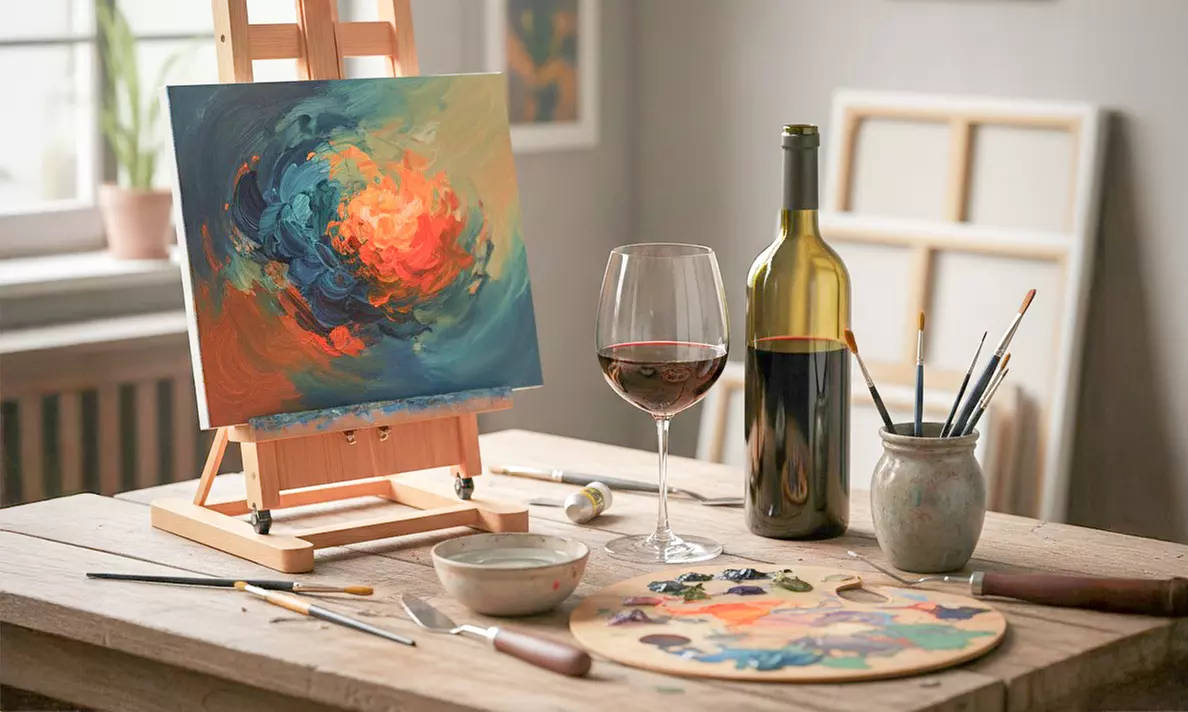Experiencia de arte y vino de 2 horas en español e inglés para 1 o 2