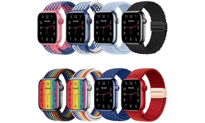 Image 1: Waloo Braided Nylon Magnetic Loop Band For Apple Watch- (Size & Color)