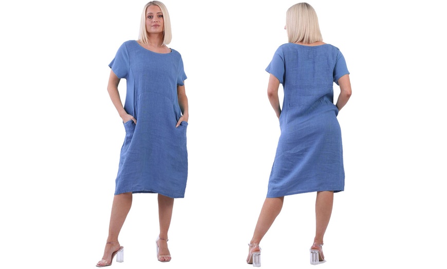 Image 4: Women's Plain Cotton Midi Dress with Pockets