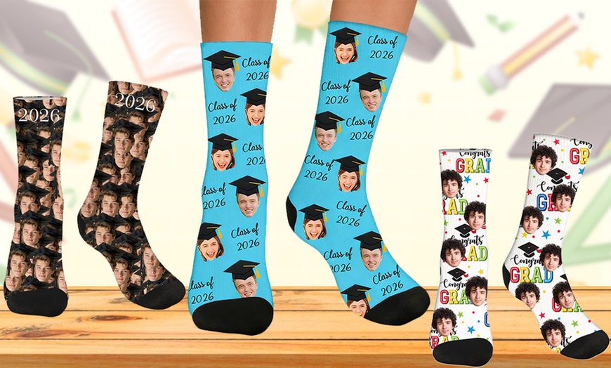 Image 2: Custom Photo Socks from Justyling — Perfect Graduation Gift (Up to 81% Off)