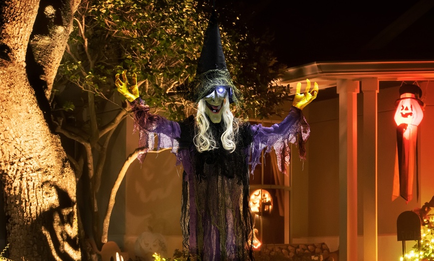 Image 30: Outsunny Voice Activated Halloween Animatronics Witch