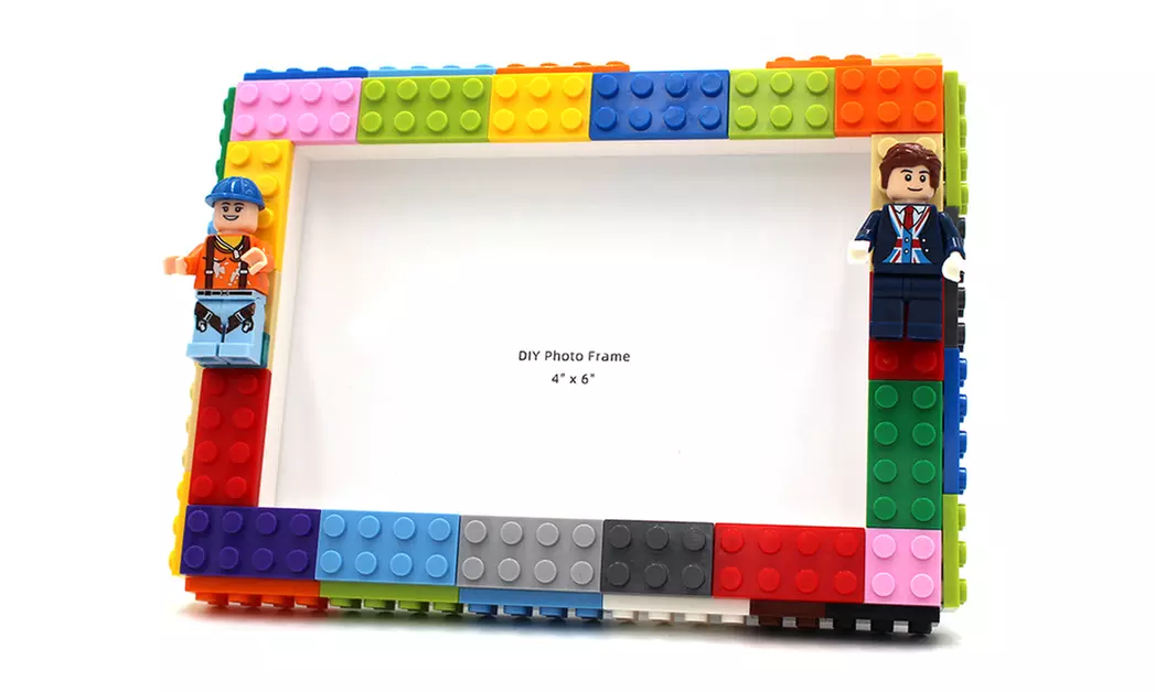 LEGO Inspired DIY Building Block Photo Frame Tabletop Set with Figures
