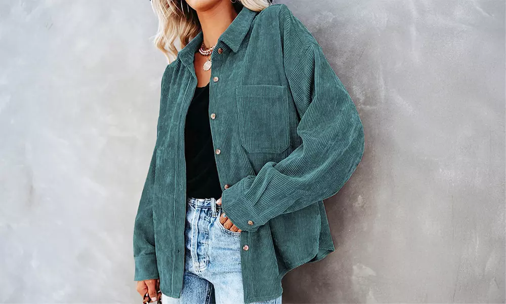 Women Loose Casual Corduroy Button Down Shirts Long Sleeve Blouses Tops