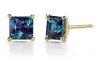 24k Yellow Gold Plated 2 Cttw Alexandrite Princess Cut Stud Earrings