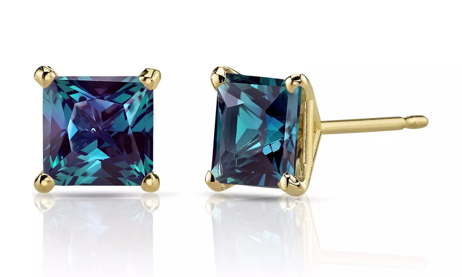 24k Yellow Gold Plated 2 Cttw Alexandrite Princess Cut Stud Earrings - Primary Image