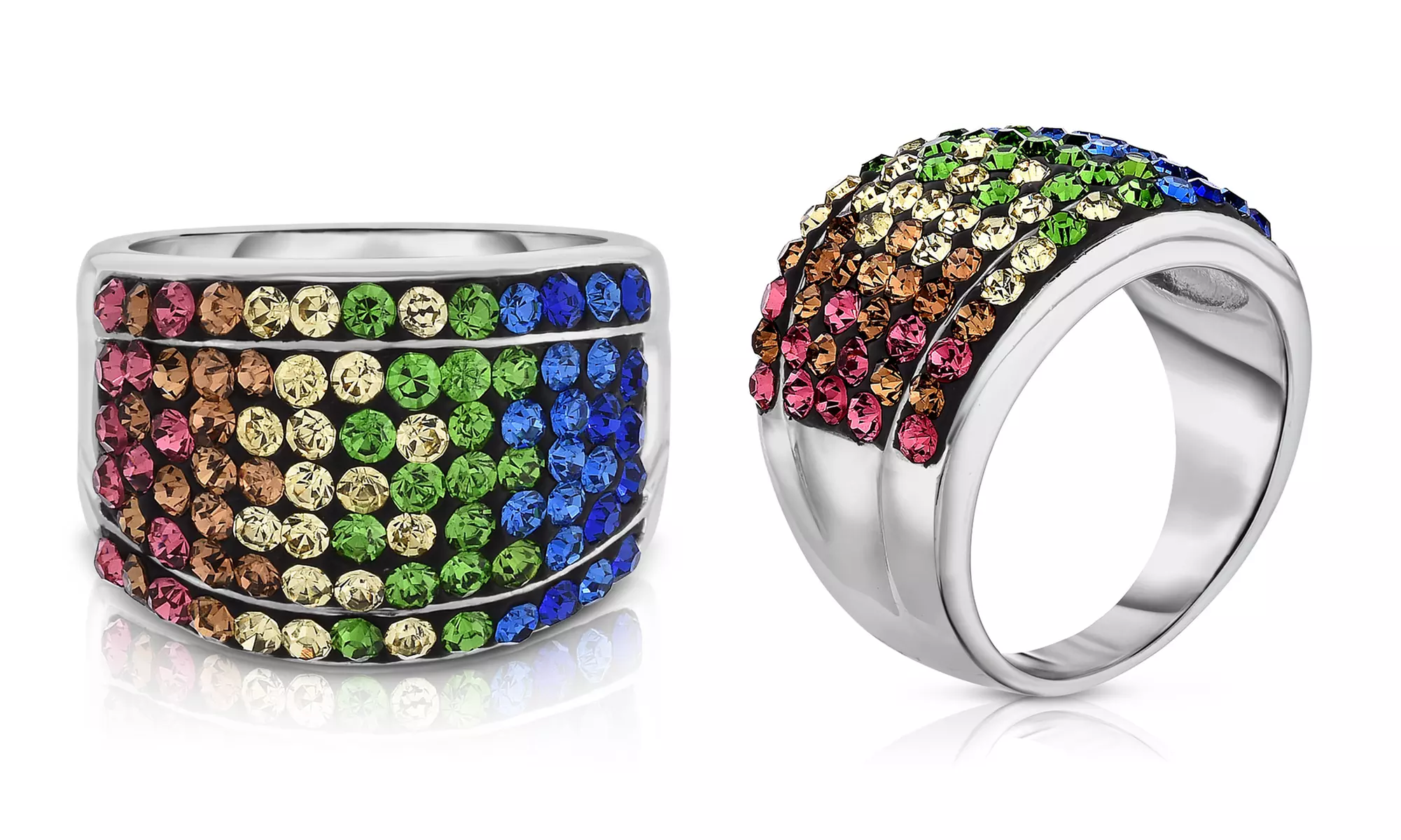 Multi Color Crystal Rainbow Rings Made With Crystals From Swarovski