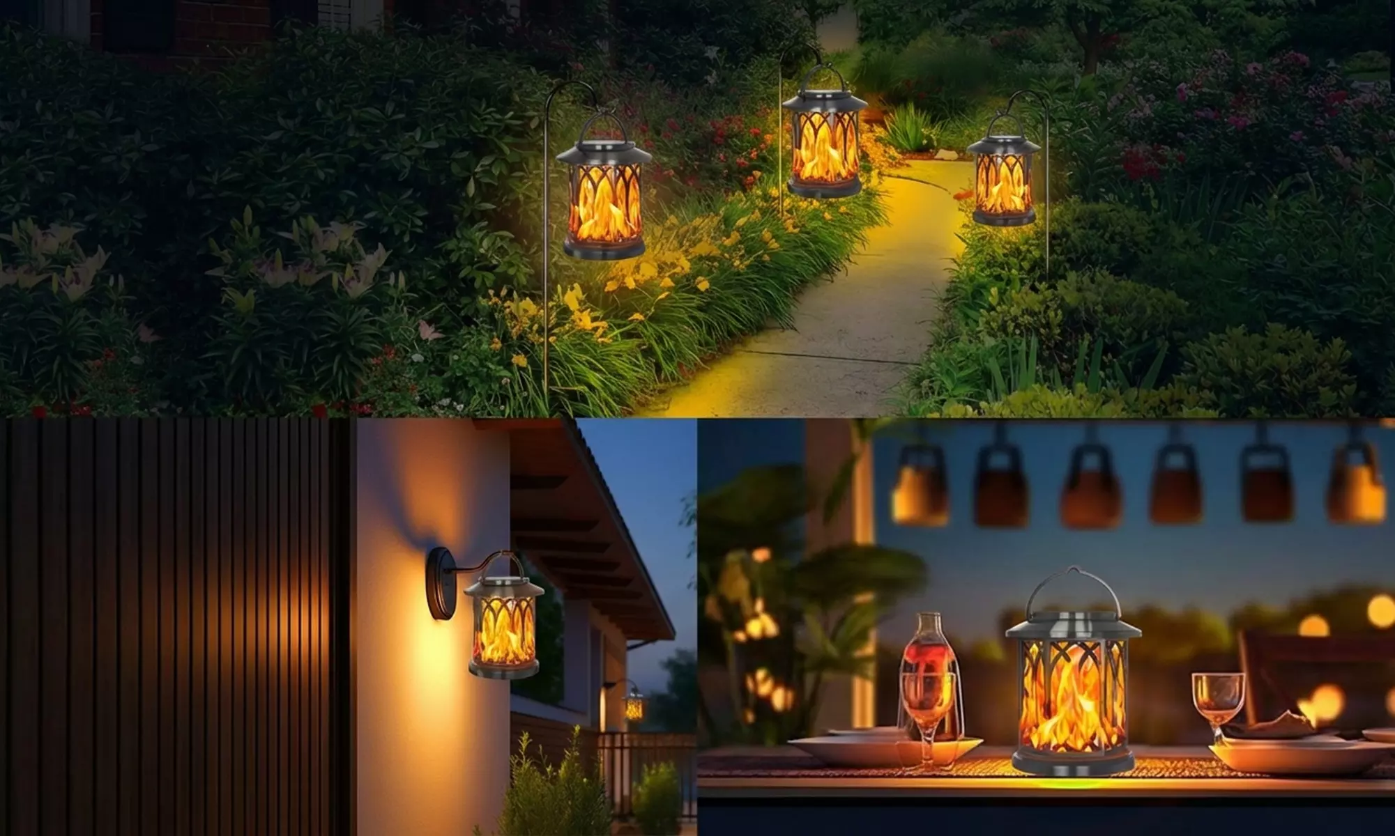 Solar-Powered Hollow Flame Light for Courtyard