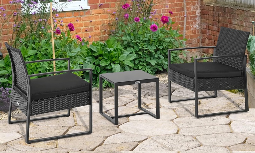 Image 7: Outsunny Square PE-Wicker Bistro Set in black, grey or brown