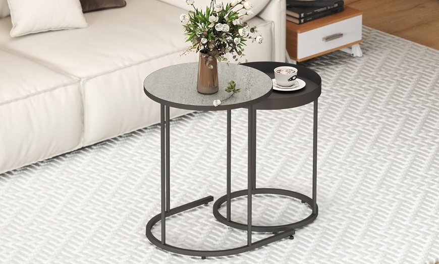 Image 4: HomCom Nesting Side Tables, Space-Saving Design