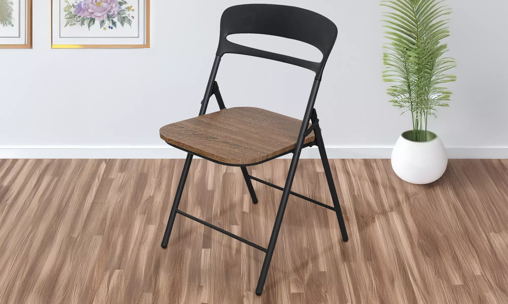 Juego de 4 sillas plegables de metal con asiento de madera