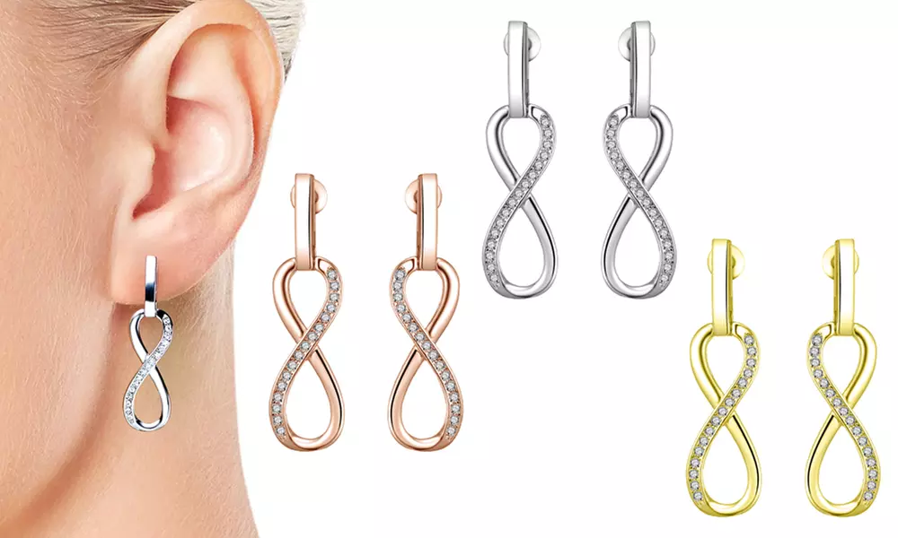 1x, 2x oder 3x Philip Jones Ohrringe mit Unendlichkeitssymbol in Gold, Roségold oder Silber mit Swarovski®-Kristallen - Primary Image