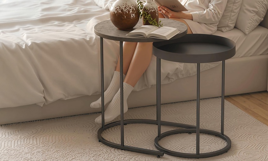 Image 3: HomCom Nesting Side Tables, Space-Saving Design