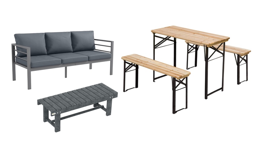 Image 1: Outsunny Outdoor Bench, Picnic, Wooden or Aluminium
