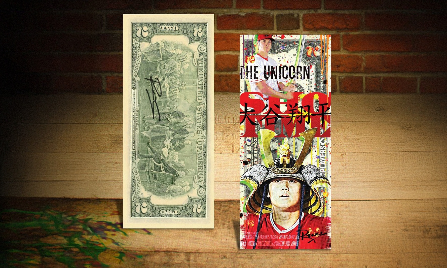 Shohei Ohtani * The Unicorn * SIGNED by Artist Rency Genuine Legal 2 Dollar Bill