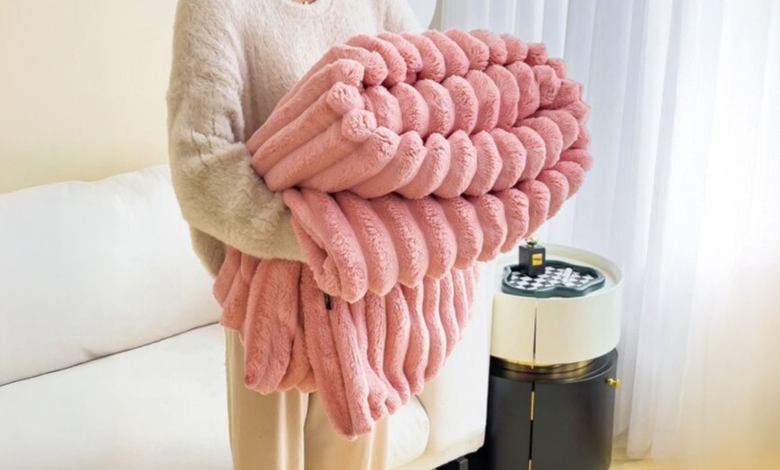 Image 14: Thick Plush Striped Winter Throw Blanket 