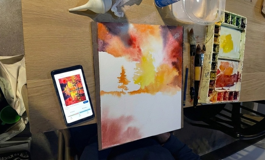 Image 2: Watercolor Painting w/ Coffee & Peace Cake for One, Two or Four People