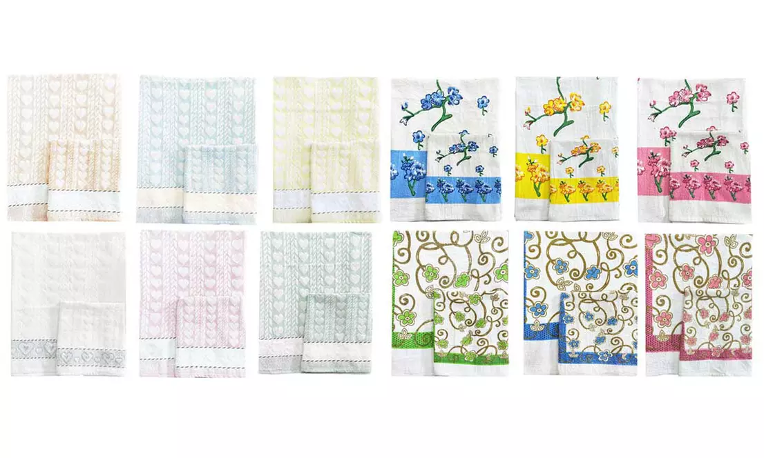 Set di 6 asciugami viso e 6 ospiti in 100% cotone