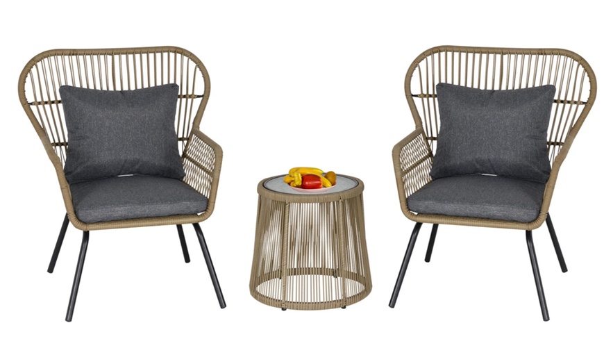 Image 19: Outsunny Woven Bistro Set with 2 Chairs and Table, Choice of Styles