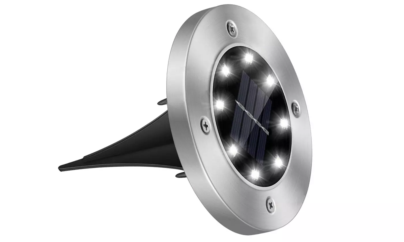 SolarEK 8-LED Disk Solar Ground Lights for Pathway & Garden (4 or 8-Pack)