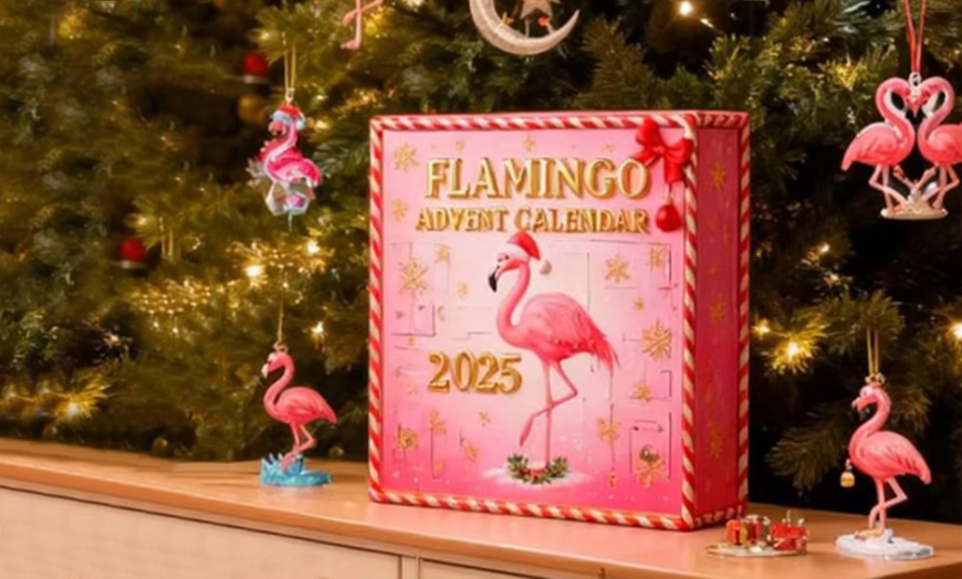 Image 2: 2D Flat Advent Calendar Surprise Box Flamingo Theme Christmas Gift