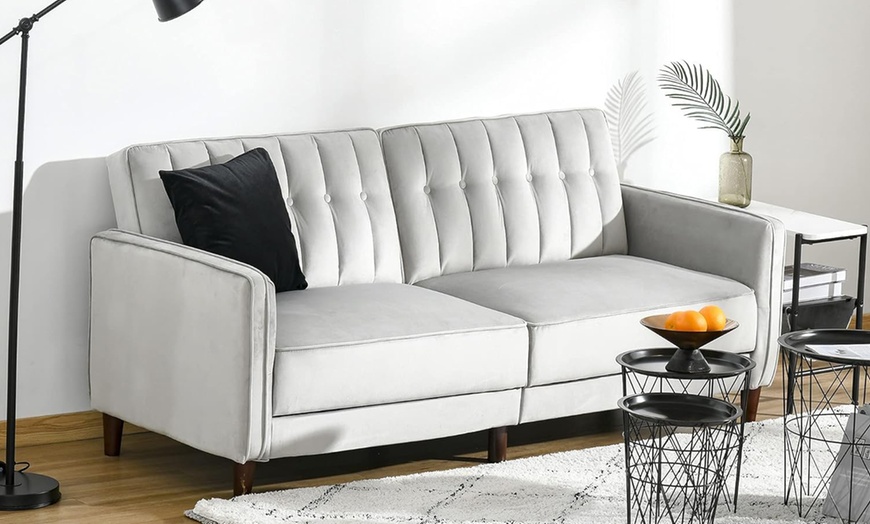 Image 1: HomCom Three Seater Sofa-Bed