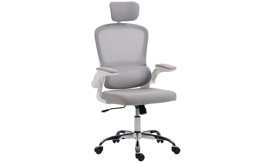 Image 2: HomCom High Back Mesh Computer Desk Chair with Lumbar Support