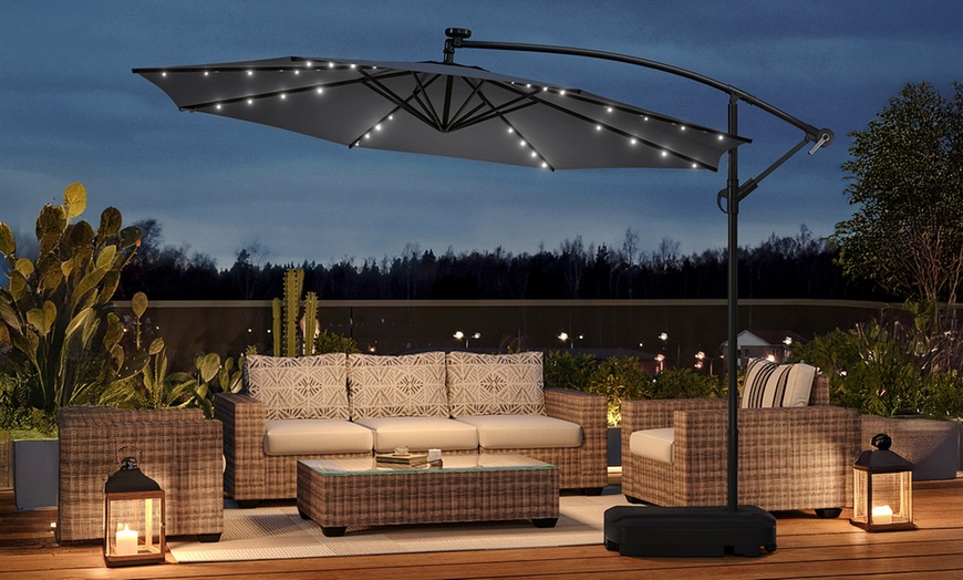 Image 2: Rotatable Solar Lighting Cantilever Parasol 