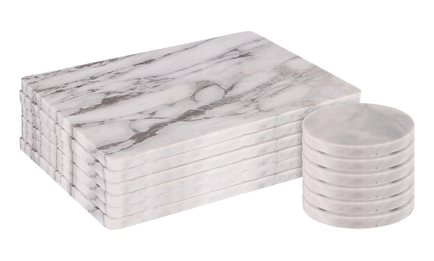 Image 3: Argon Tableware 12-Piece Marble Pattern Placemats and Coasters