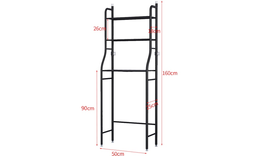 Image 8: 3-Tier Metal Bathroom Organiser Over Toilet Shelf in Black