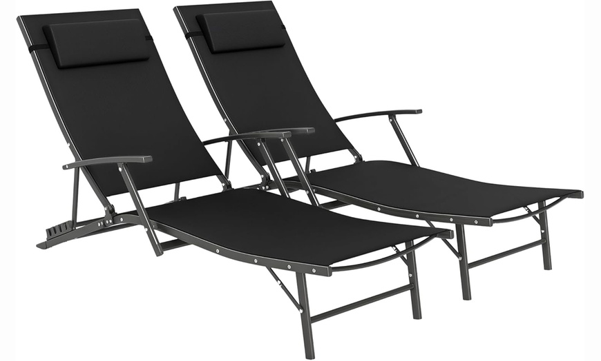 Image 12: Outsunny Set of Two Adjustable Back Sun Loungers 