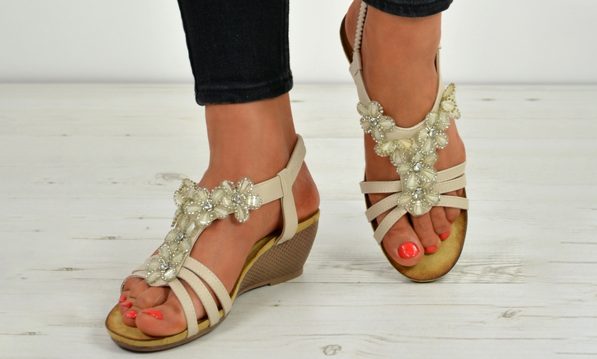 Image 8: Women's Floral Wedge Sandals