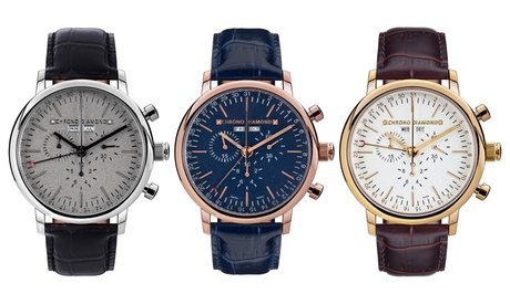 Cronografo da uomo Argos Chrono Diamond con 2 diamanti sul quadrante, prodotto in Svizzera e disponibile in vari colori