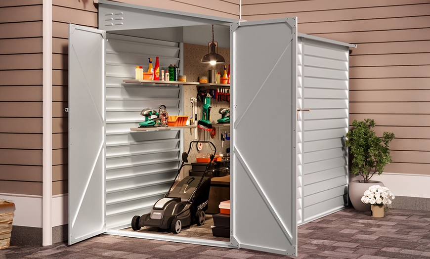 Image 2: Living And Home Steel Storage Shed with Lean-To Roof & Lockable Doors