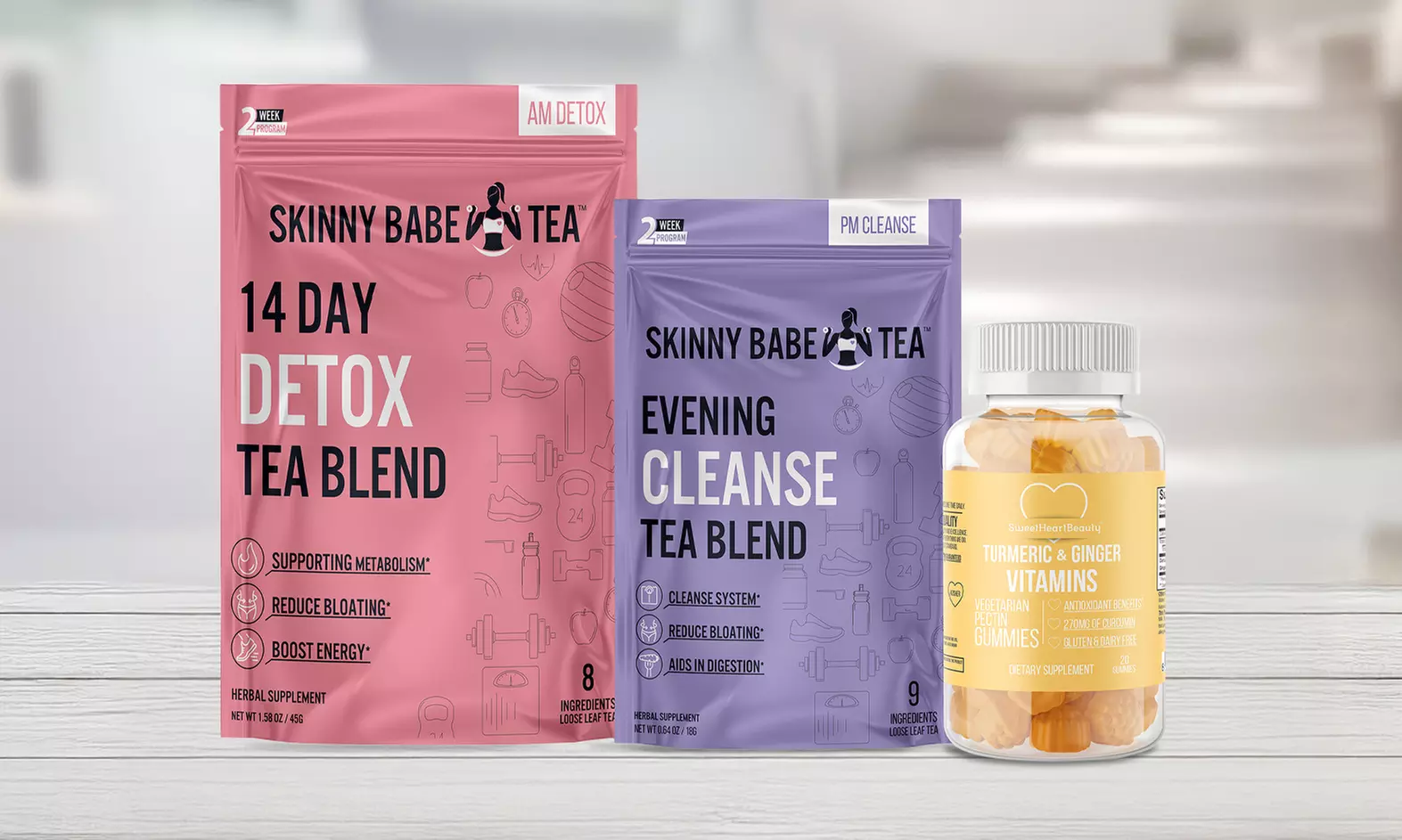 Skinny Babe Cleanse & Detox Tea and Turmeric Ginger Gummy Set (3-Pack) - Primary Image