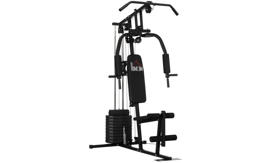 Image 2: HomCom Multifunction Home Gym Machine with 45kg Weight Stack