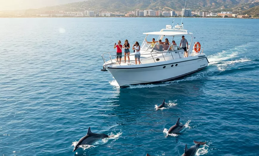 Image 1: Paseo en barco con avistamiento de delfines y bebida para niño/adulto