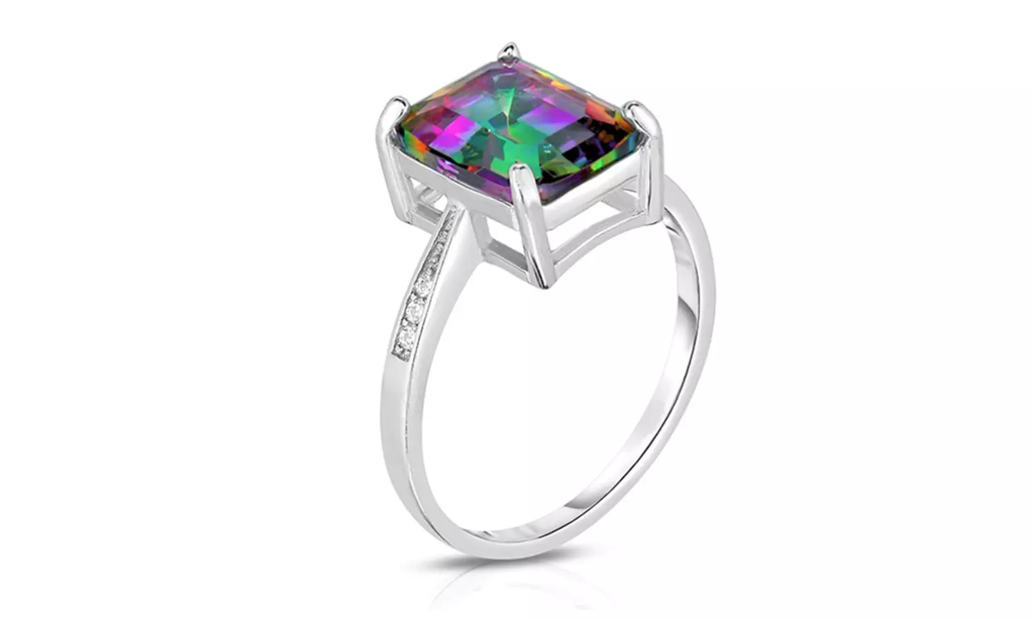 4.00 CTTW Genuine Rainbow Topaz Emerald Cut Sterling Silver Ring
