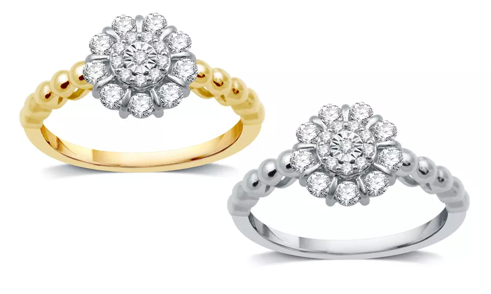 3/8 CTTW Diamond Flower Ring in Sterling Silver by DeCarat - Primary Image