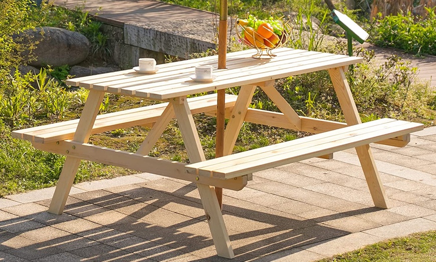 Image 1: Outsunny Wooden Picnic Table