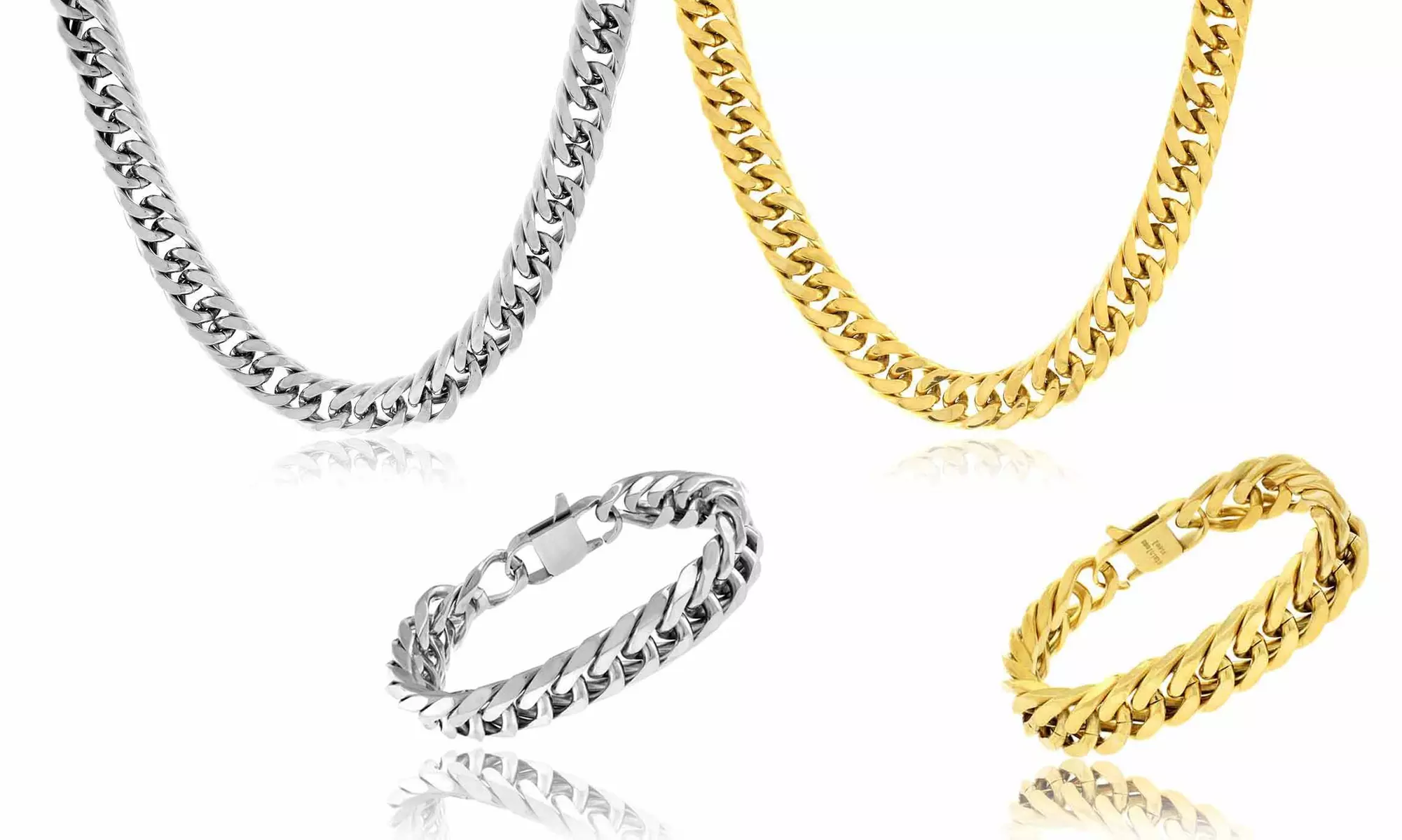 Men's 18K Gold Plated Heavyweight Double Cuban Miami Link Necklace and Bracelet Set (2-Piece) - Primary Image