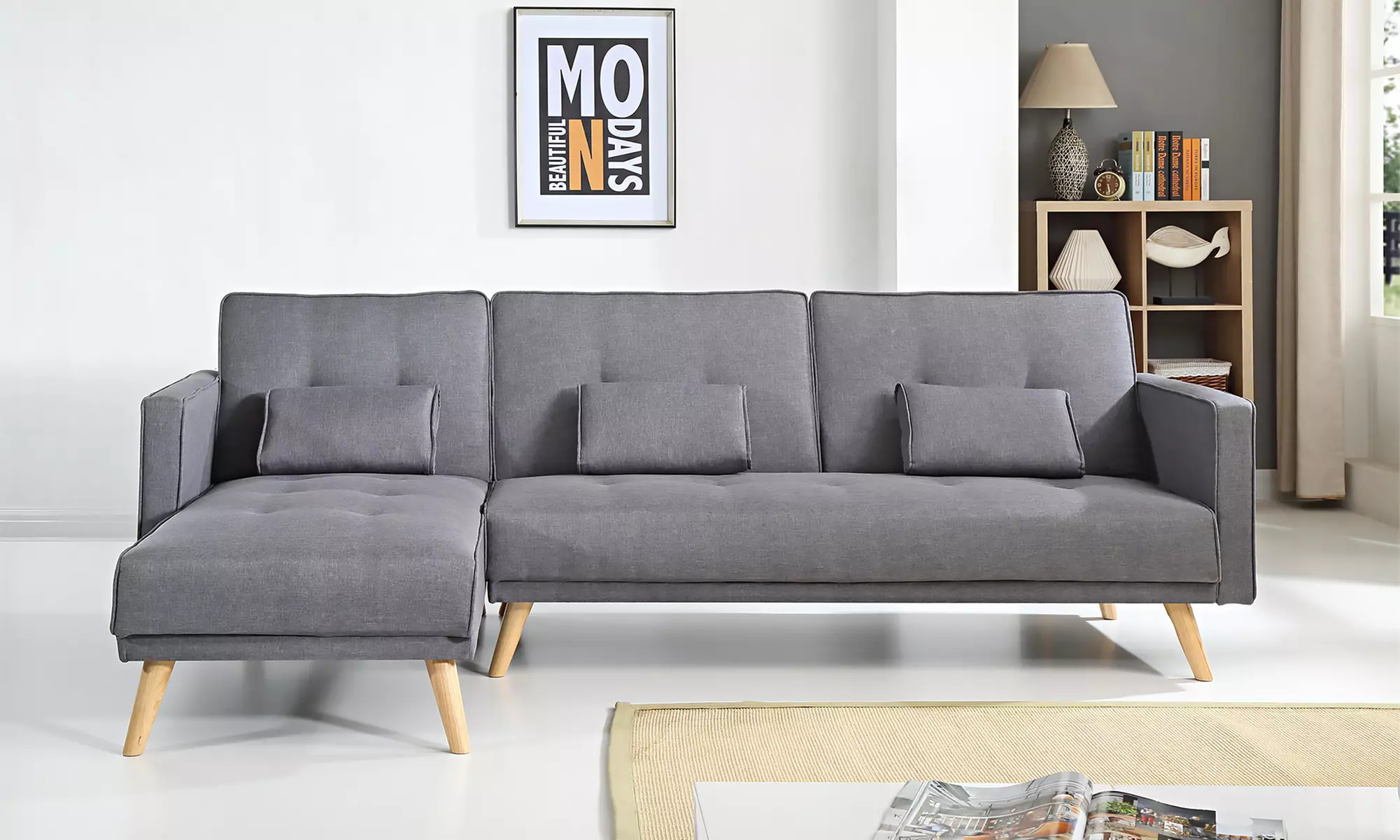 Bobochic Ecksofa Helly mit Bettfunktion und Chaiselongue in der Farbe nach Wahl - Primary Image