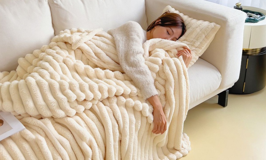 Image 3: Thick Plush Striped Winter Throw Blanket 