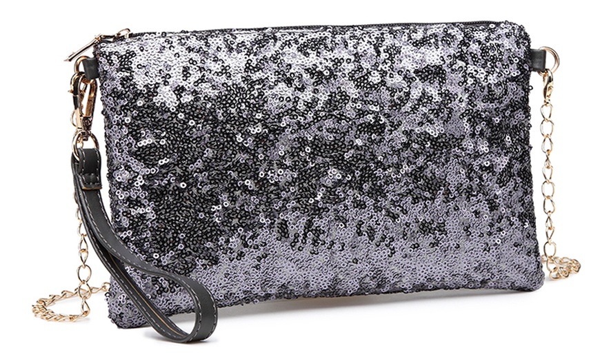 Image 2: Miss Lulu Women's Bling Sequin Clutch Evening Bag