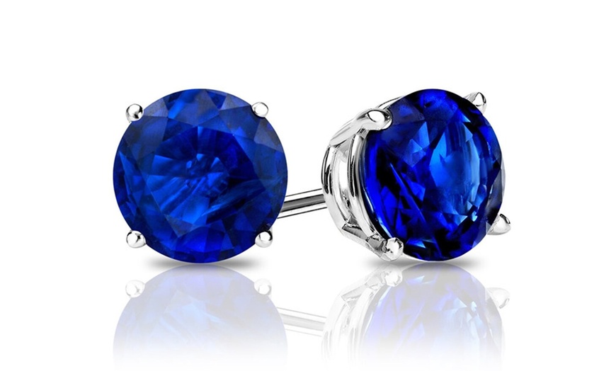 Image 2: Paris Jewelry 14k White Gold Plated Round 5 MM Blue Sapphire Stud Earrings