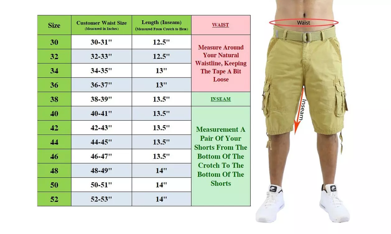 Men's Belted Cotton Cargo Utility Shorts (Sizes, 30-44)